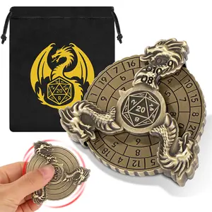 Vintage Three-Headed Dragon Dice Spinner, Indoor Entertainment Role Playing Board Game Accessories, D4,D6,D8,D10,D12,D20 7-in-1 Rotatable Wheel with Storage Bag,Creative Gift for Tabletop Gamer