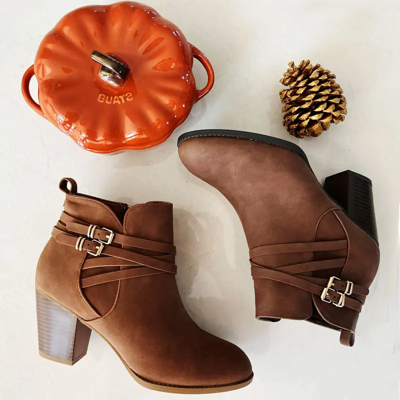 TRENDSup Women's Fashion Booties - Comfortable Footwear for Girls - Walking Shoes Stylish Leather Casual Buckle Lightweight Design Rubber short  boots