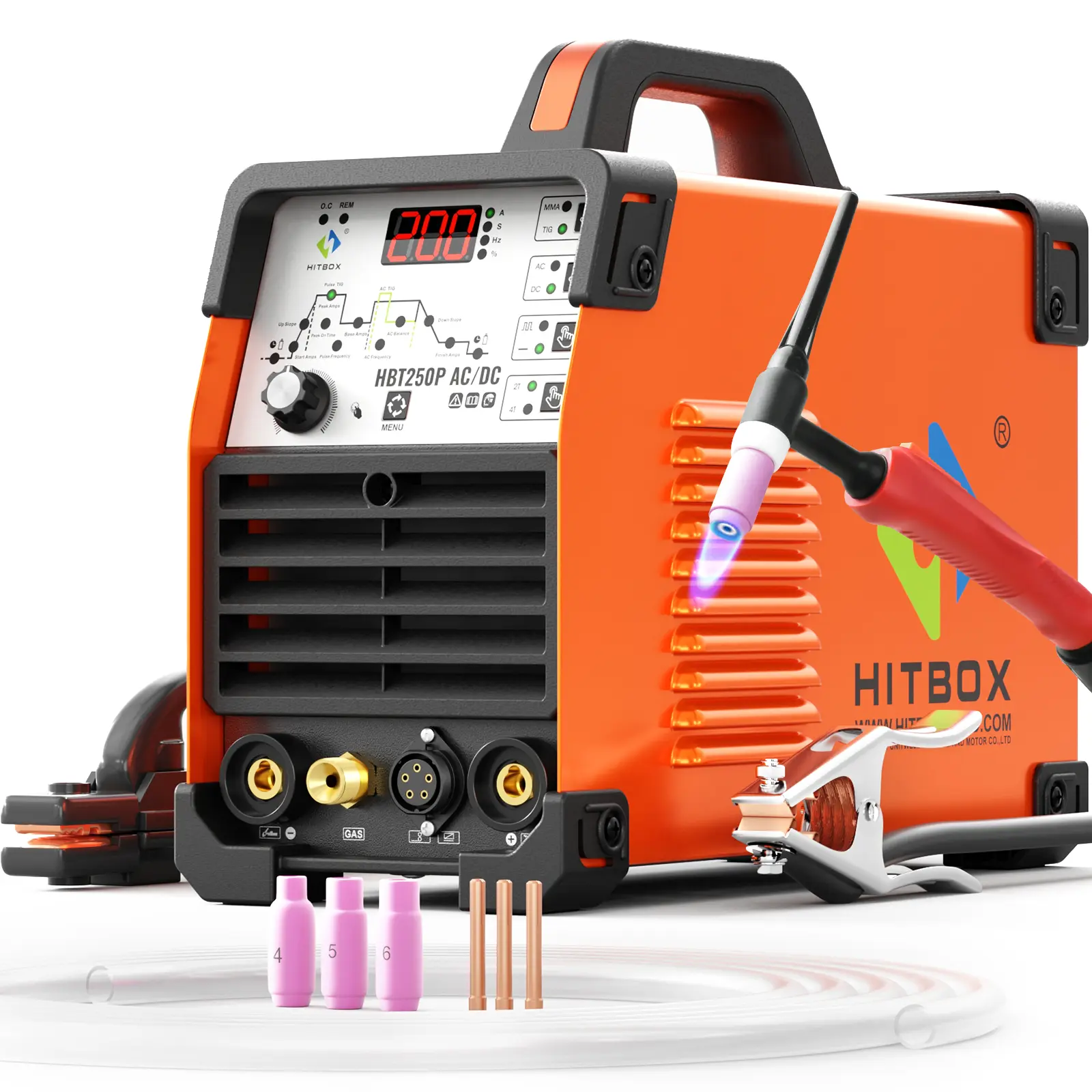 HITBOX HBT250P 220V 5-in-1 Pulse AC DC Square Wave TIG Welder - IGBT Stick Welding Machine with 2T/4T Mode, AC Balance, Advanced Waveforms, Chrome-Moly Compatibility, Overload Protection, 1-Year Support for Makers, Portable, Craftsmen, 110V/220V, Dual Vol
