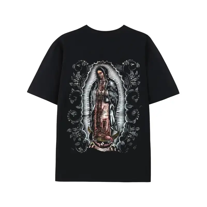 Unisex Sporty Chic Short-Sleeve Sports T-Shirt with Our Lady of Guadalupe Virgen Morena Graphic Print - Outdoor Activity Top