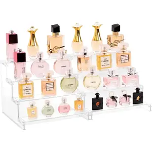 4 Tier Clear Display Risers Stand, 2 Pack Plastic Risers for Display, Plastic Organizers for Figures, Cupcake, Perfume, Dessert, Desktop Display Stand for Organize and Decoration