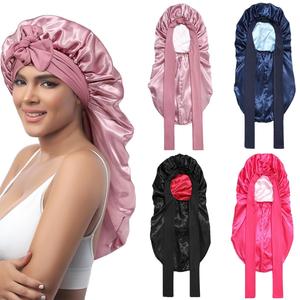 Long Double Layer Satin Bonnet Silk Like Texture for Sleeping Sleep Cap Adjustable Care Hair Bonnets with Elastic Tie Band for Women Braids Curly Hair Natural Hair Wrap Nightcap Gifts for Women,summerwins