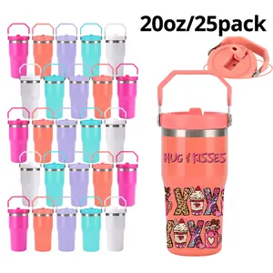25pcs 20oz Matte Stainless Steel Insulated Travel Mug with Flip Straw & Laser Engraving,  Portable Tumbler, USA Warehouse Wholesale