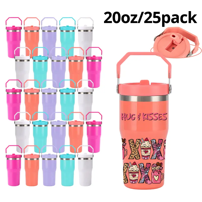 25pcs 20oz Matte Stainless Steel Insulated Travel Mug - 5 Colors Mixed, Flip Straw, Laser Engraving, Portable Tumbler, USA Warehouse Wholesale Kitchen Drinkware Cup