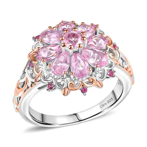 Pink Spinel 1.90 ctw Floral Empress Ring in 18K Vermeil RG and Rhodium Over Sterling Silver Size 9 Christmas Gifts