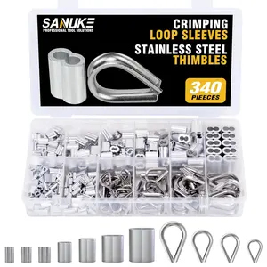 SANUKE 340PCS Stainless Steel Wire Rope Cable Thimbles & Aluminum Crimping Loop Sleeves 3/64''-3/16'' for Rigging Guardrail Net Dog Leashes Marine Industrial Activities