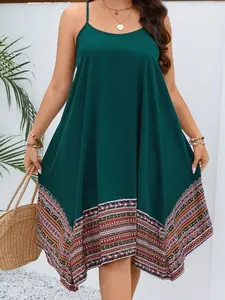 Plus Size Geo Print Cami Dress | Summer Boho Beach Sundress | Hanky Hem Holiday Outfit