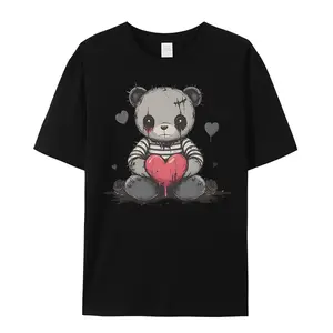 DragonBornual Unisex Cute Emo Punk Tee Sad Teddy Bear Tshirt Emo Goth Aesthetic Y2K Grunge Style Gift for Emo Menswear Top Cotton Crewneck Casual Short Sleeve