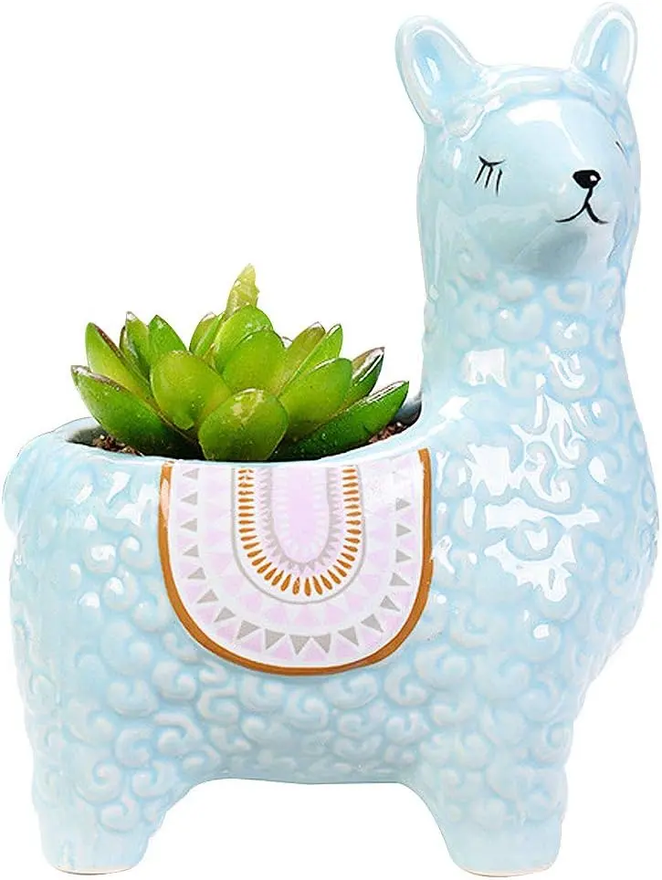 6 inch Cute Alpaca Succulent Pots,  Decorative Ceramic Planters for Indoor Gardens and Cacti, Colorful Office and Home Decor for Living Room,Kitchen, or Desk
