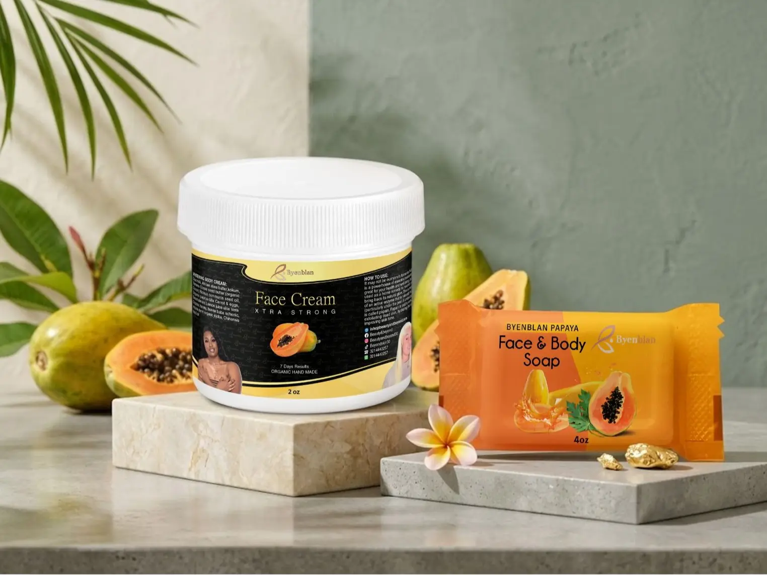 BYENBLAN Papaya Face Cream & Face and Body Soap Set Brightening Skincare Duo