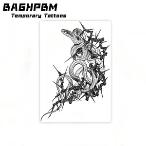 BAGHPBM Dark Alternative Bold Spirit Snake Large Size Waterproof Tattoo Stickers for Men Women Thighs Abdomen Back