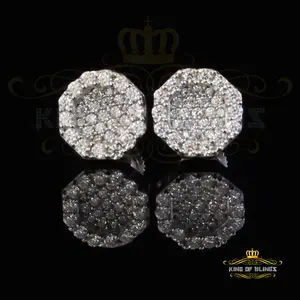 King Of Blings 10K Gold Plated White Silver 0.66ct VVS 'D' Moissanite Octagon Stud Earring for Men Women Elegant & Radiant