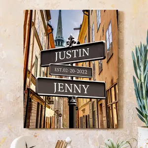 Personalized Canvas Vintage Street Sign For Couples, Custom Name And Date Vintage Street Sign Canvas Poster Print, Crossroads Street Sign Best Gift For Сouple, Wedding Street Art Canvas or Framed