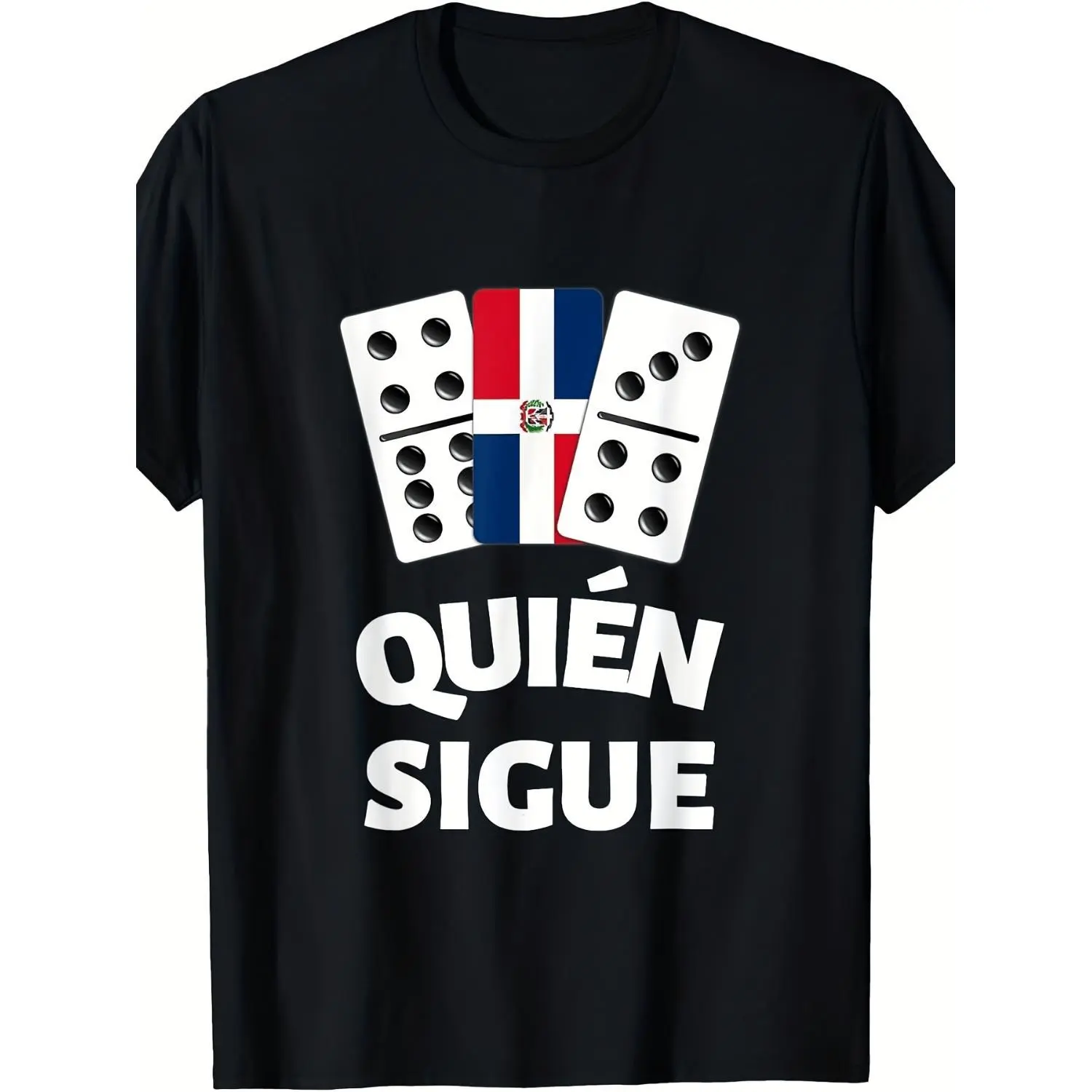 Dominican Republic Flag Domino Train Graphic TShirt Unisex Retro Cultural Design Featuring Dominoes and Spanish Text Ideal for AllSeason Casual and Themed Events