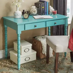 Marine Green Finish Writing Desk With Helix Legs