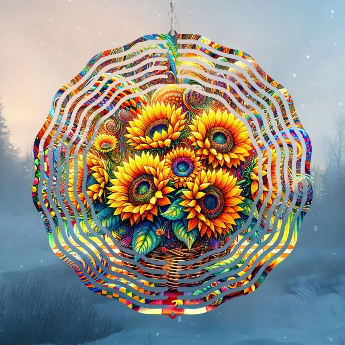 Sunflower Design Wind Spinner, 3D Metal Hanging Art with 360 Rotating Hook, Colorful Kinetic Garden Decor for Yard Patio Balcony