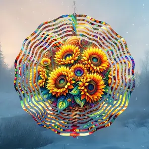 Sunflower Design Wind Spinner, 3D Metal Hanging Art with 360 Rotating Hook, Colorful Kinetic Garden Decor for Yard Patio Balcony