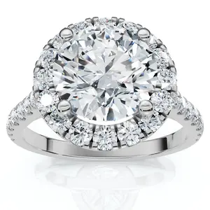 Certified 2 1/2Ct Halo Diamond Round Engagement Ring 14k White Gold Lab Grown