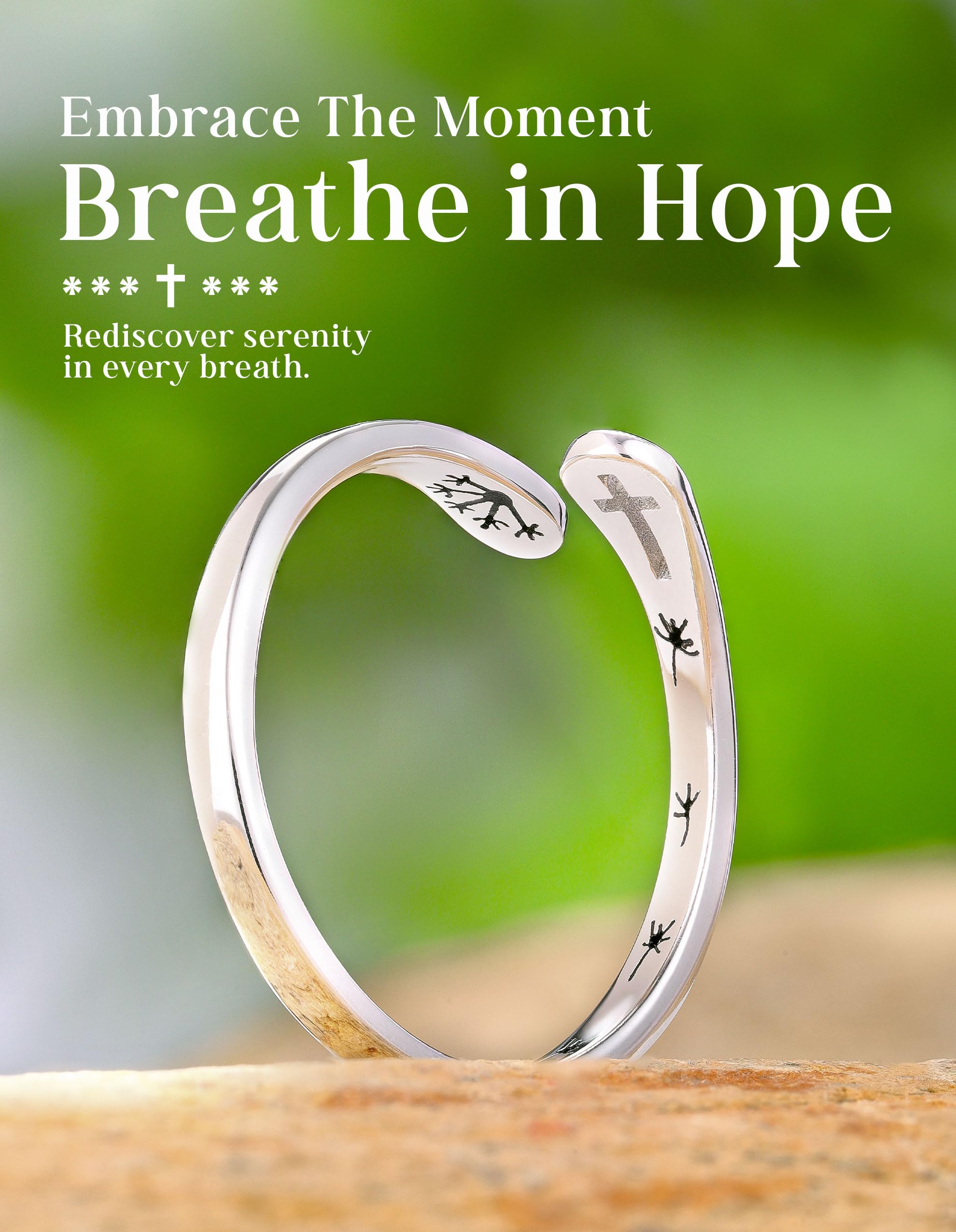 925 Sterling Silver Just Breathe Cross Ring for Women Men, Dainty Religious Faith Rings, Minimalist Anxiety Relief Jewelry Gift for Birthday Christmas Graduation, Hypoallergenic Silver Stacking Rings for Daily Wear