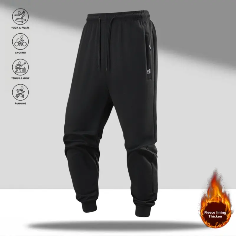 Men’s Fleece Lined Jogger Sweatpants – Thick Sherpa lining, elastic drawstring waist, side zip pockets, soft and wrinkle resistant, available in multiple colors, American street casual warm pants for running, cycling, yoga, gym, and daily commute