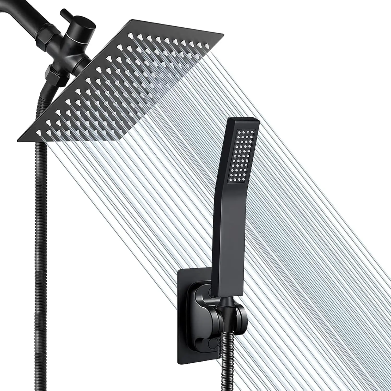 BORNERWHITE 8'' Rainfall Stainless Steel Shower Head / 2 Settings Handheld Shower Combo with Shower Holder and 78'' Explosion-Proof Hose