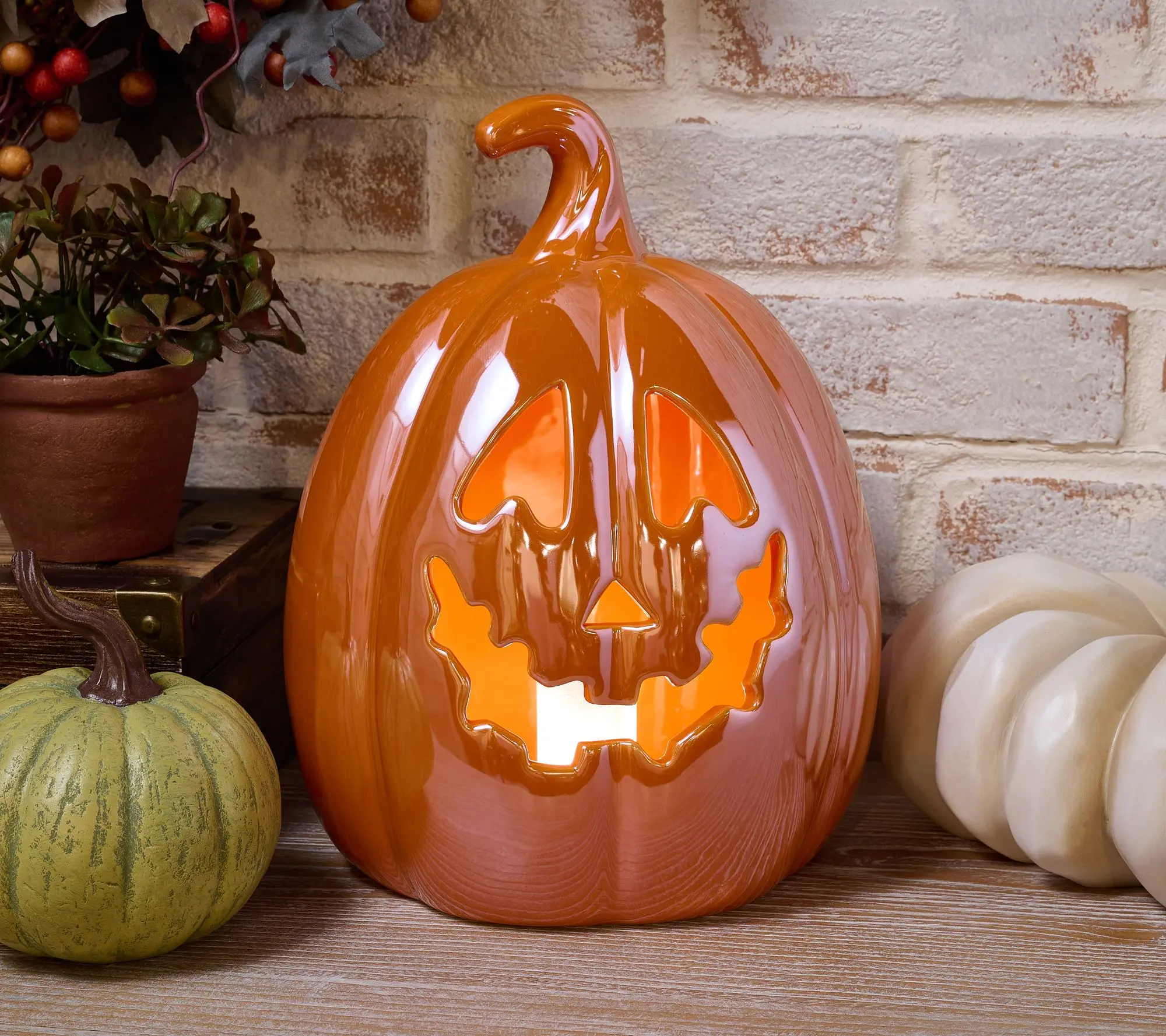 12" Illuminated Ceramic Jack-O- Lantern by Valerie