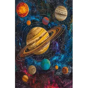 1PC 5D diamond painting 2D flat printing Diamond Painting Kit Space Planets DIY Rhinestone Embroidery Craft for Adults Kids Home Decor with Sparkling Crystals and Full Drill Round Diamonds