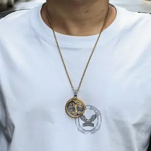 GTHIC Mens Viking Ouroboros Tree Of Life Stainless Steel Pendant Fashon Necklace For Daily Wear