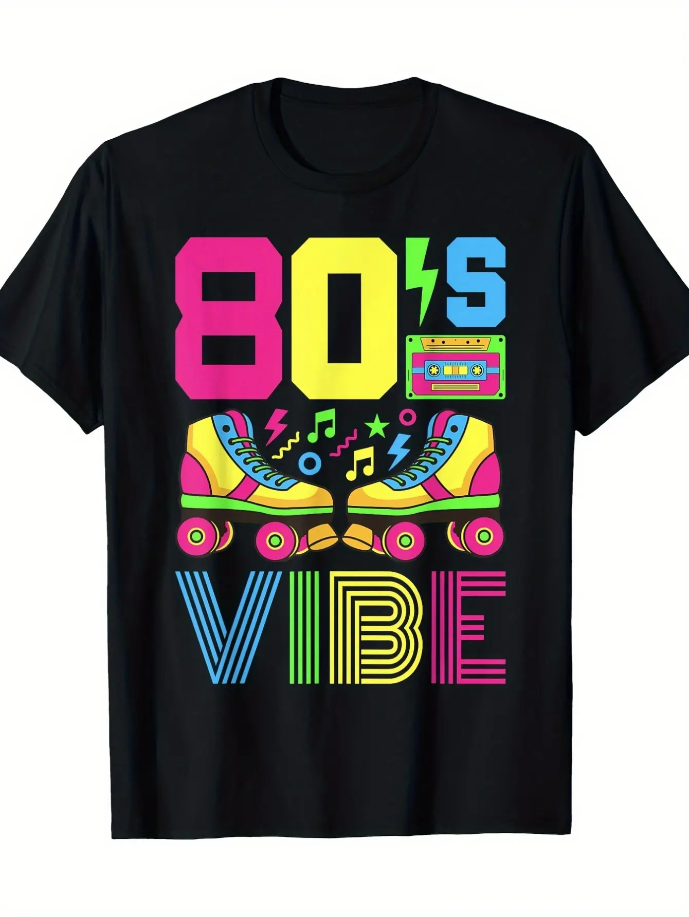 80s Vibe 1980s Retro Theme Party Outfit - Vintage 80s Costume T-Shirt with 80 Graphics 220gsm  Cotton Unisex Regular Fit Crew Neck Short Sleeve Tee for 80ers Nostalgia Events