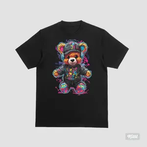 Teddy bear shirt Cotton Casual Crew Neck Plain Black Top Fitted Colorful cute shirts