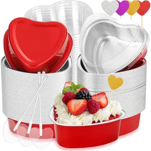 80 Packs Heart Shaped Cake Pans Valentine  Mini Cake Pans 3.4 Ounces with  Disposable Small Heart Cupcake Cup Pan Baking Pans for Valentine Mother's Day Wedding Birthday