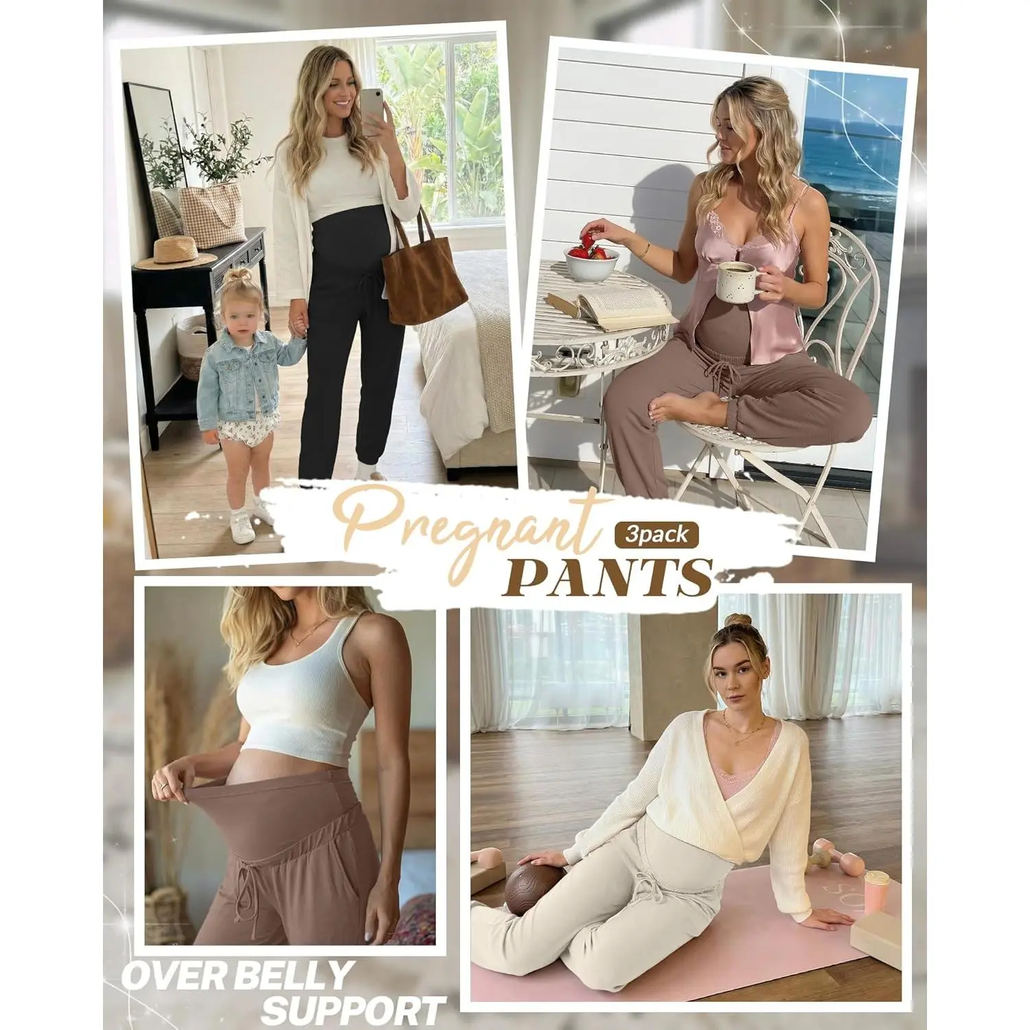 3 Pack Women's Maternity Pants Over The Belly Pregnancy Joggers Stretchy Drawstring Leggings with Pockets 3 Pack Women's Maternity Pants Over The Belly Pregnancy Joggers Stretchy Drawstring Leggings with Pockets