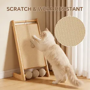 L-Shaped Sisal Cat Scratcher with Hanging Ball – Interactive Cat Scratch Board for Scratching, Pouncing & Play
