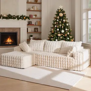 summervibe MAXYOYO 104" Modular Sectional Couch with L-Shape Chaise, Modern Boneless Couch for Living Room, Sofa in A Box, Faux Fur Sofa Sleeper with Deep Seat, No Assembly Required