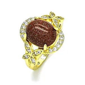 Sortija de venturina con Zirconia Oro laminado 14k