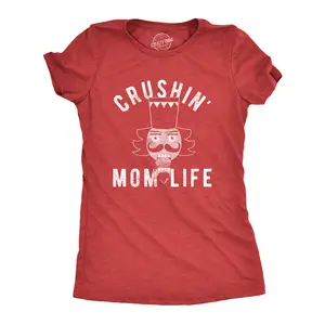Womens Crushin Mom Life T Shirt Funny Nutcracker Christmas Party Tee for Mother Funny Womens T Shirts Cute Vintage Fashion Casual Ladies T-Shirt Gift Christmas Tops for Women Funny Mother's Day Top Women's Red