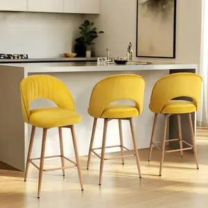 Swivel Bar Stools , Counter Height Barstools for Kitchen Island, 26" Seat Height Bar Chairs for Dining Room, Velvet Upholstered Bar Stool with Back and Footrest