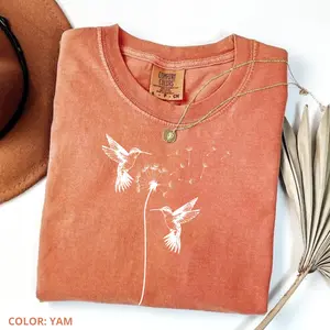 Comfort Colors Cute Dandelion Hummingbird Vintage T-Shirt, Cute Hummingbird Dandelion T-Shirt, Nature Lovers Tee, Cute Women Gift, Cotton Fabric