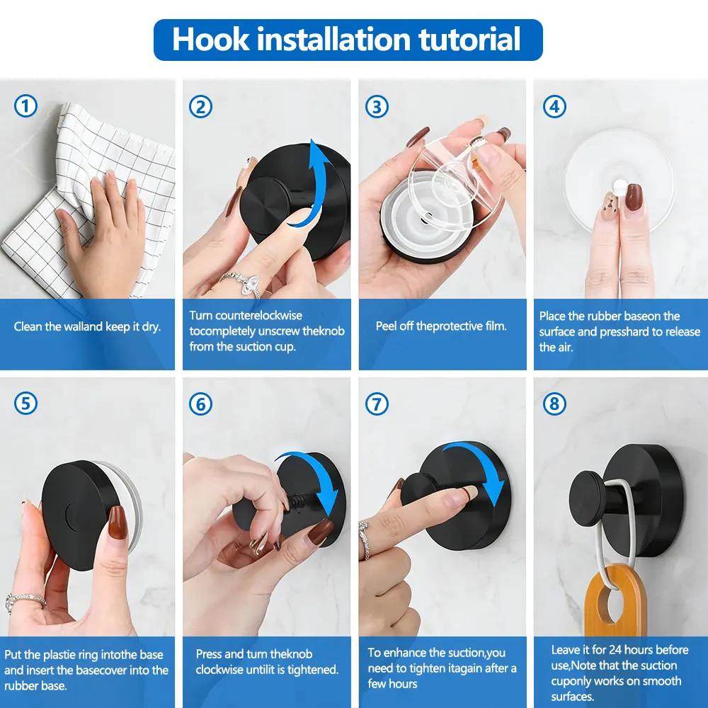 2026 4/6 pcs stainless steel suction cup hooks, no drilling, no damage; vacuum suction hooks—kitchen, bathroom, bedroom essentials; clothes hooks, towel hooks, organizer