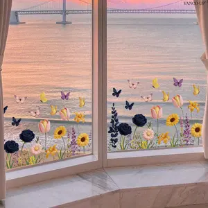 Colorful Flower Butterfly Window Clings | 30×60cm*2pcs | Removable Glass Decor，D21679-NC