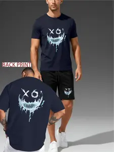 The dark street style is full! Ice blue melting serrated smiling face, a set of trendy and cool personalized outfits