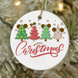 Mickey Magic Kingdom Ceramic Ornament, WDW Christmas Tree Ornament, Merry Xmas Ornament Gift TD6