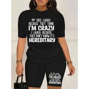 Women’s Plus Size Two Piece Set Funny Print Crewneck Tee with Matching Shorts Soft Breathable Outfit Perfect for Home Lounge Fitness Casual Daily Wear Summer