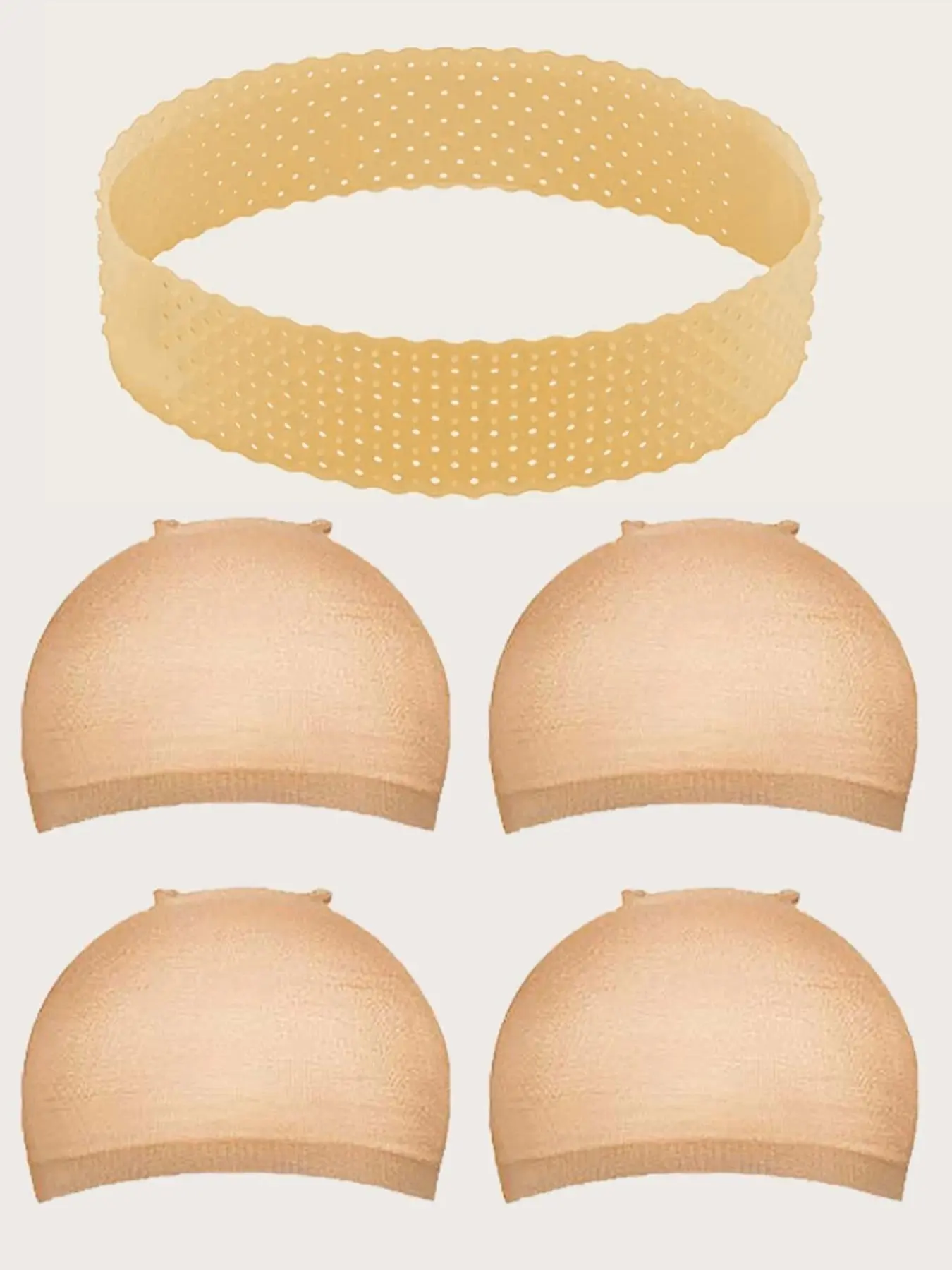 Wig Headband & 4counts Wig Cap, 5counts/set Breathable Silicone Wig Grip Headband, Non Slip Adjustable Sweatband for Sports Yoga, Wig Installation Kit, Wig Essentials Kit