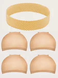 Wig Headband & 4counts Wig Cap, 5counts/set Breathable Silicone Wig Grip Headband, Non Slip Adjustable Sweatband for Sports Yoga, Wig Installation Kit