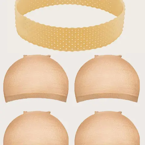 Wig Headband & 4counts Wig Cap, 5counts/set Breathable Silicone Wig Grip Headband, Non Slip Adjustable Sweatband for Sports Yoga, Wig Installation Kit, Wig Essentials Kit, Wig Accessories, Wig Bands