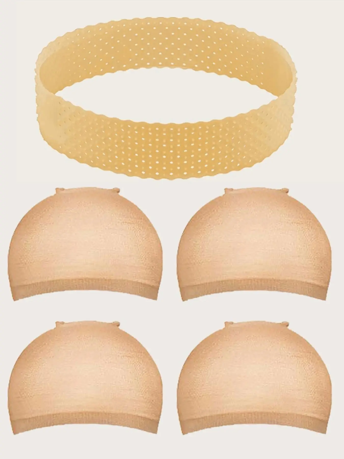 Wig Headband & 4counts Wig Cap, 5counts/set Breathable Silicone Wig Grip Headband, Non Slip Adjustable Sweatband Hair Accessories, for Sports Yoga