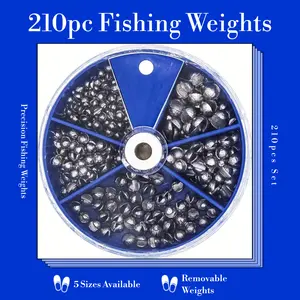210pcs Round Split Shot Lead Sinker Weights Set, 5 Sizes Removable Terminal Tackle, Ideal for Anglers’ Dragon Boat & Mid-Autumn Festival Activities