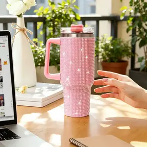 40oz Sparkling Studded Stainless Steel Water Bottle, With straw and handle，Double Wall Vacuum Insulated Tumbler, Portable Durable for Car Home Office Travel,Christmas Gift Halloween Party Favor