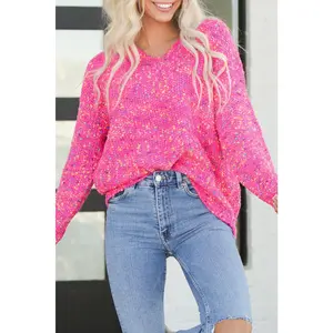 Hot Pink Mixed Color Chunky Knit Sweater